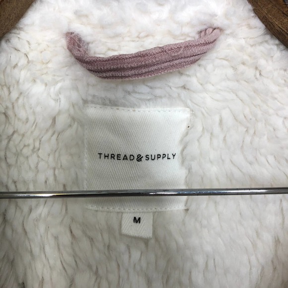 Thread and Supply Sherpa Lined Corduroy Jacket Dusty Rose Mauve Button Front M - Picture 3 of 8